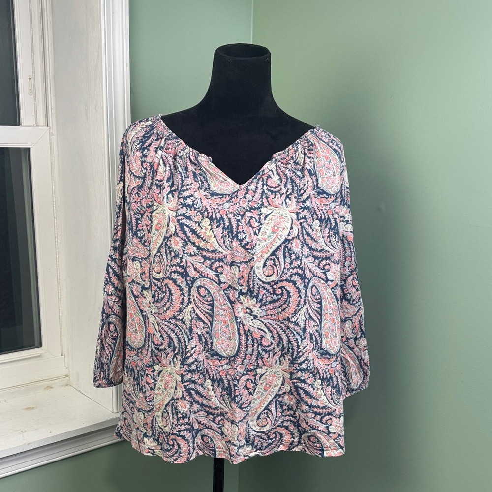 Chaps Pink and Blue Paisley Blouse 2X